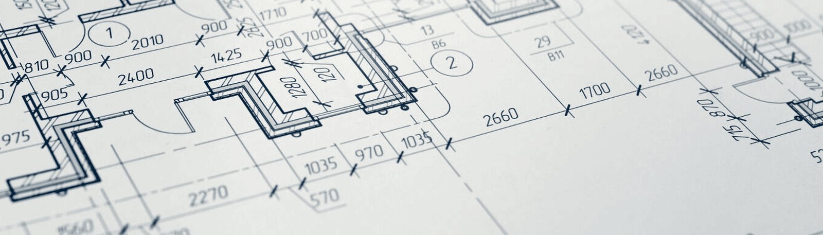 Plan de bâtiment coté, vue rapprochée